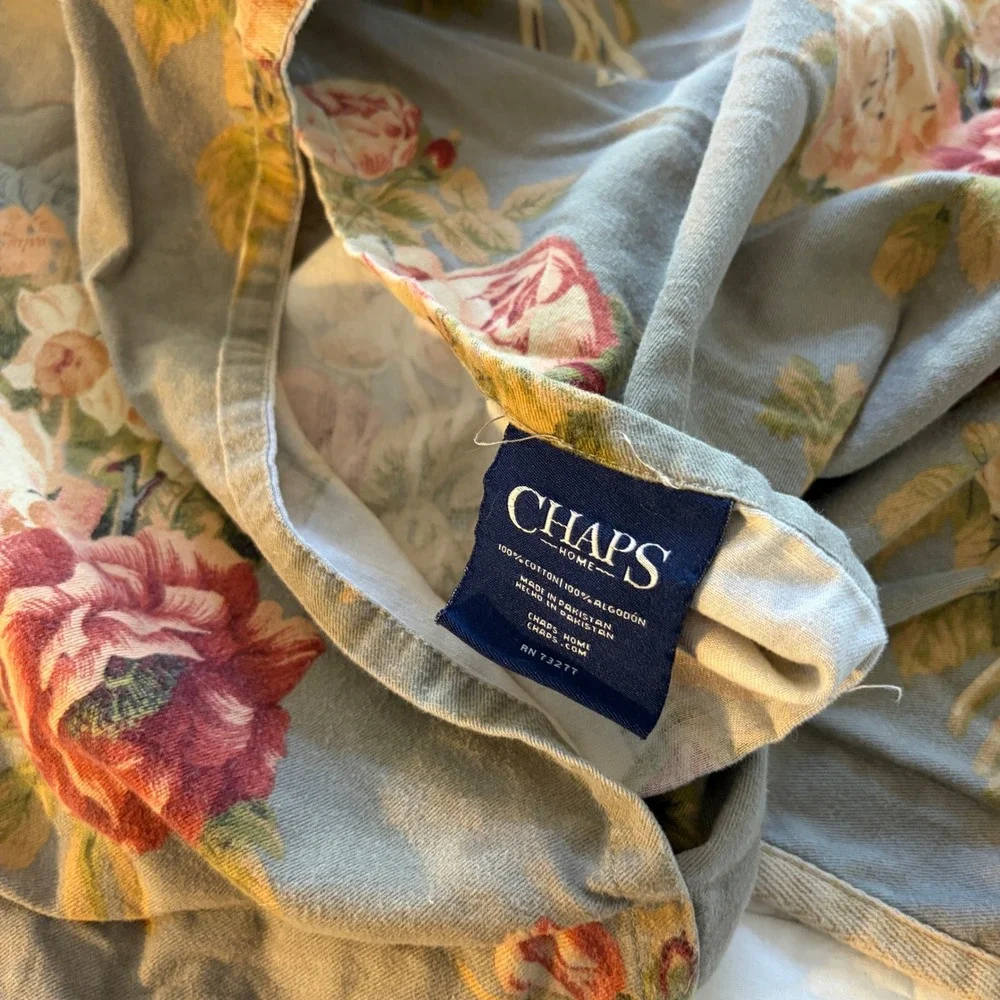 Chaps Home Hudson Valley Blue Gray Floral Standard Pillow Shams Set of 2 Cotton